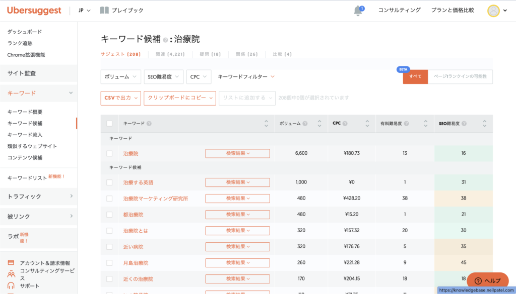 Ubersuggest(治療院)