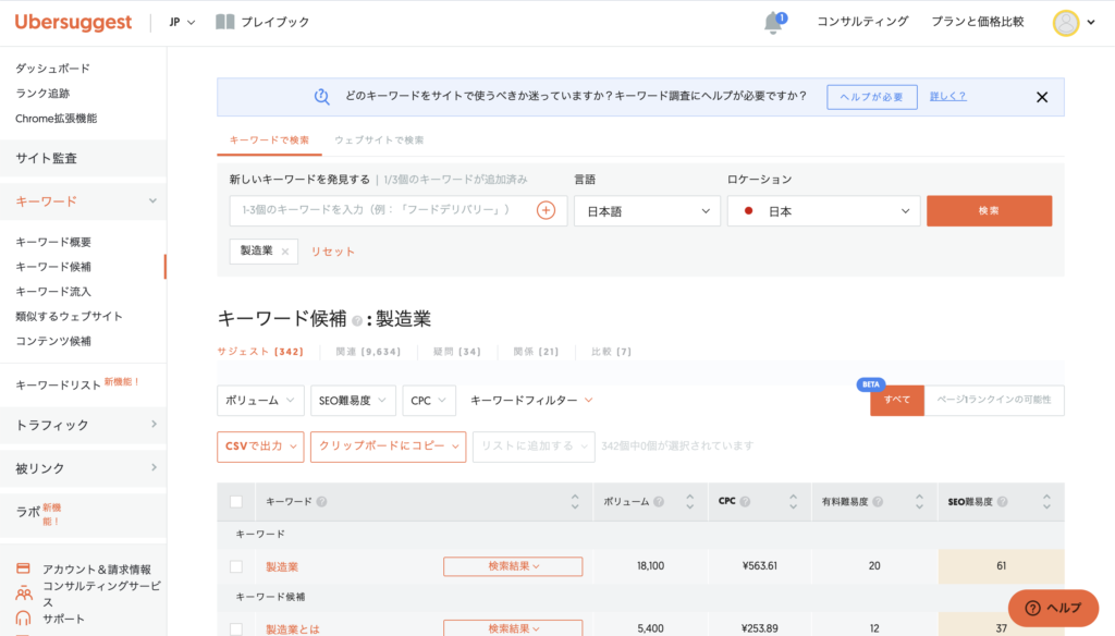 Ubersuggest(製造業)